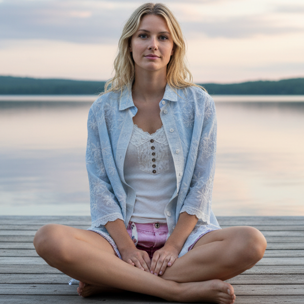 POL Embroidered Floral Collar Blouse Half Sleeve Button Down Shirt Lightweight Top Sky Blue