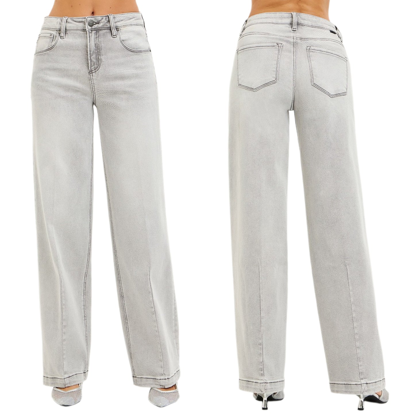 RISEN Slouchy baggy High-Rise Relaxed Boyfriend Jeans Contrast Stitching retro 90s straight leg