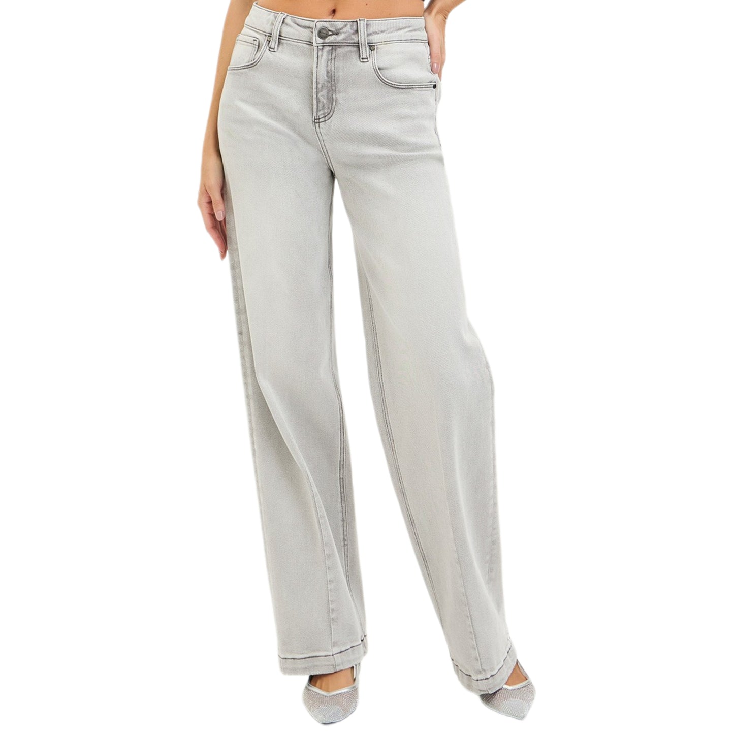 RISEN Slouchy baggy High-Rise Relaxed Boyfriend Jeans Contrast Stitching retro 90s straight leg