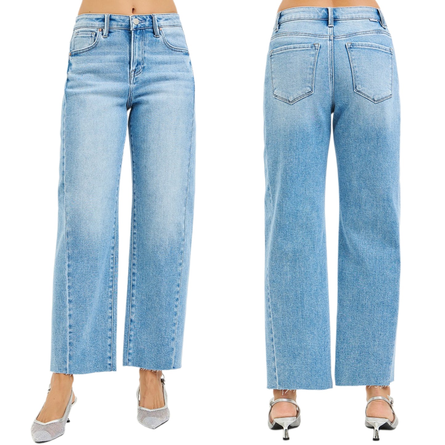 Risen Baggy Barrel High-rise Raw Cropped Hem Jeans Curved Side Seam Denim Pants