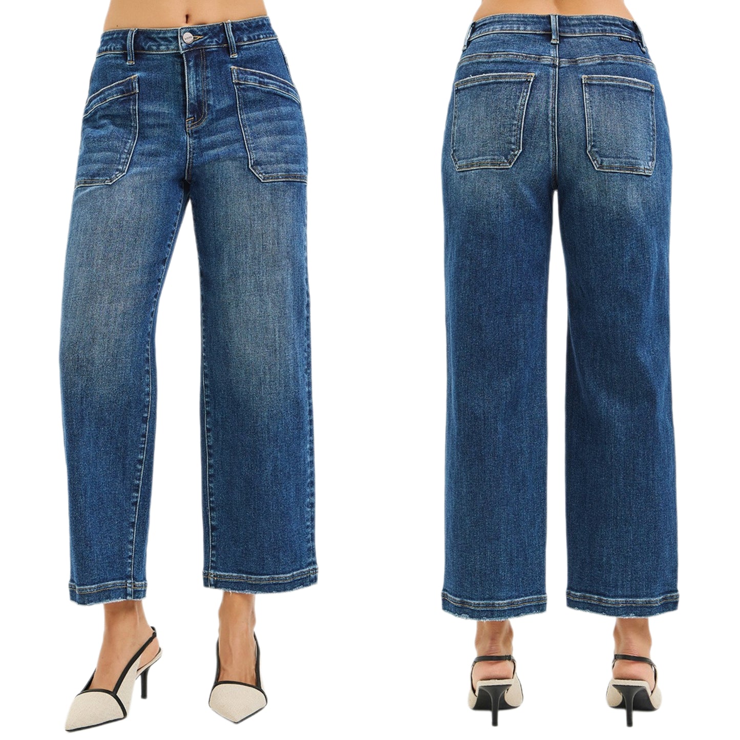 Risen 70s Front Patch Pocket High-Rise Slouch Jeans Cropped Baggy Boyfriend Denim Pants
