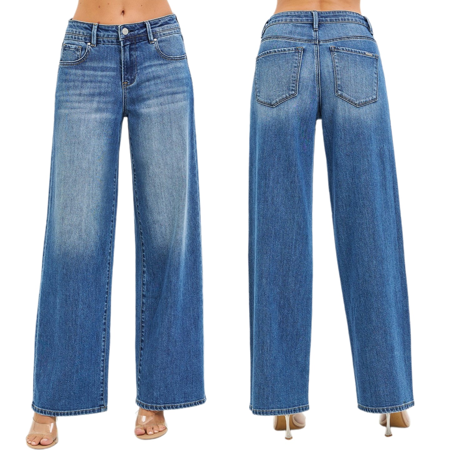 Risen High Rise Waist Slouchy Retro Baggy Wide Leg Jeans Boyfriend Fit Denim Pants