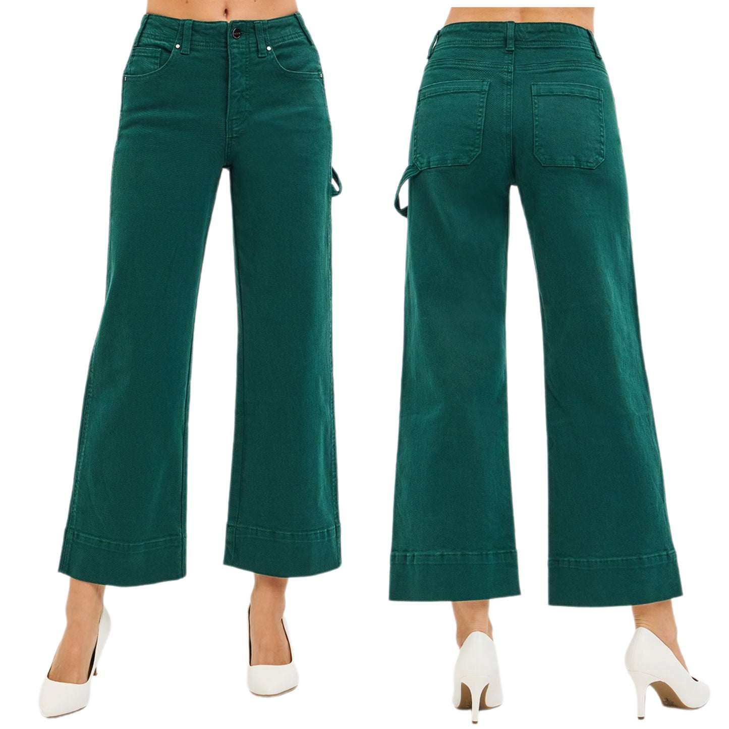Risen Tummy Control High Rise Wide Leg Cropped Pants Relaxed Boyfriend Denim Pants