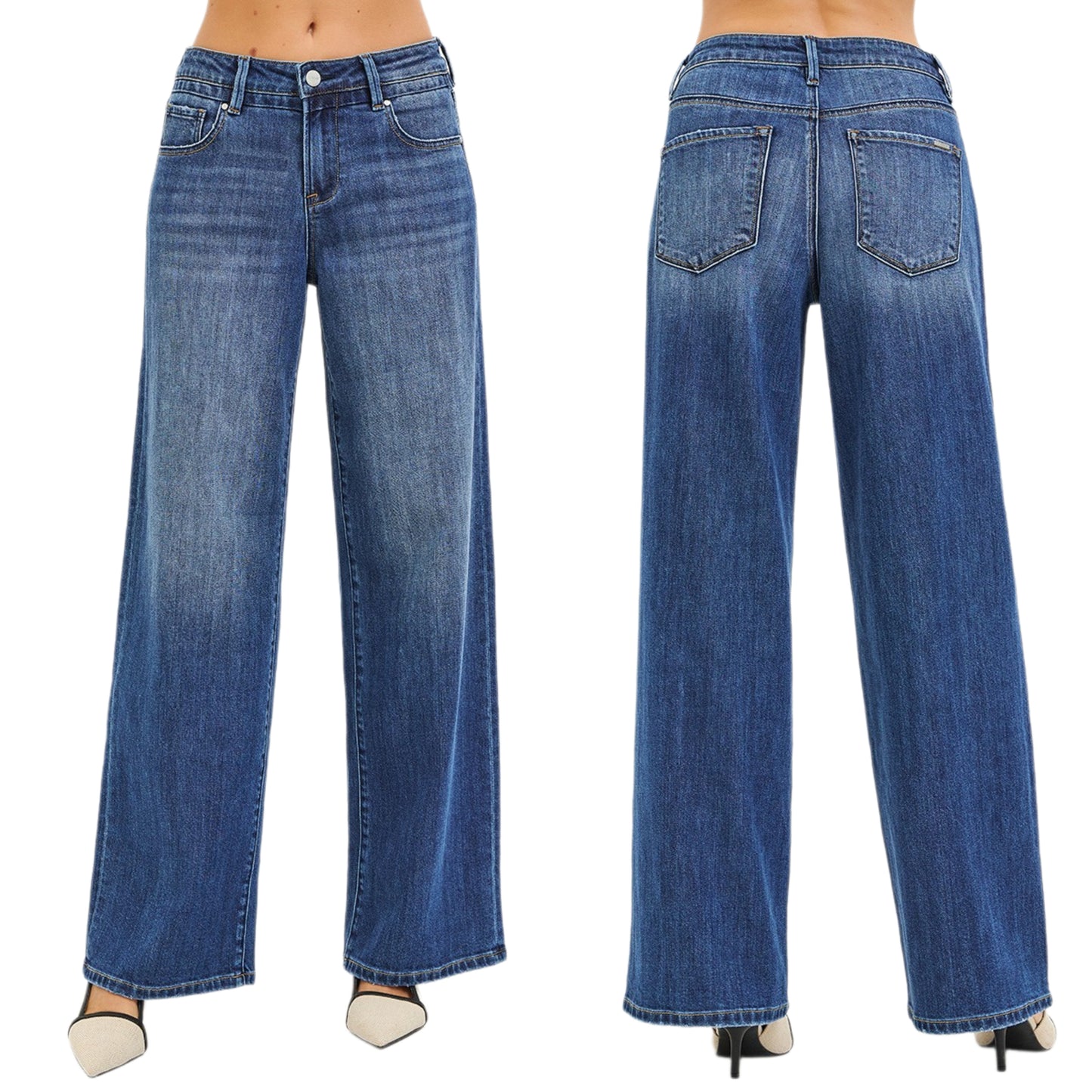 Risen High-Rise Waist Slouchy Wide Leg Jeans Baggy Relaxed Fit Denim Pants