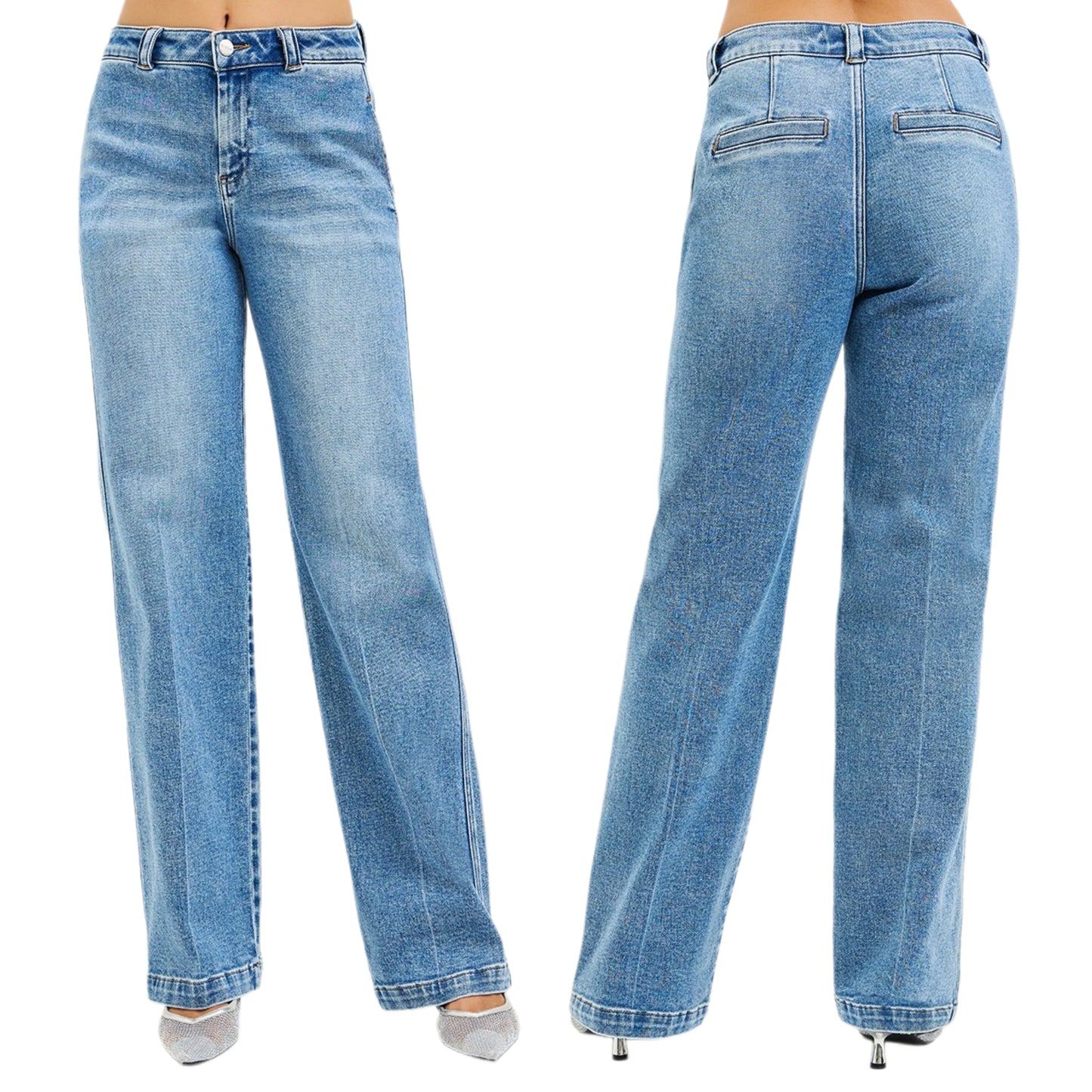 Risen High Rise Waist Slouchy Straight Leg Baggy Jeans Relaxed Fit Retro Denim Pants