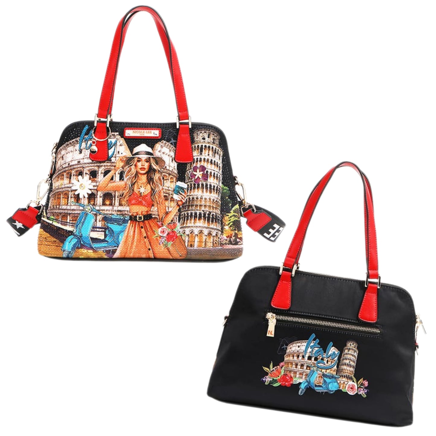 Nicole Lee USA Rhinestone Encrusted Purse Convertible Martha Travels Italy Satchel