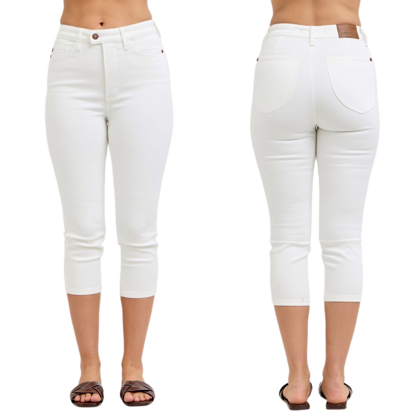 Judy Blue High Waist Extended Button Skinny Fit Jeans Capri White Denim Pants