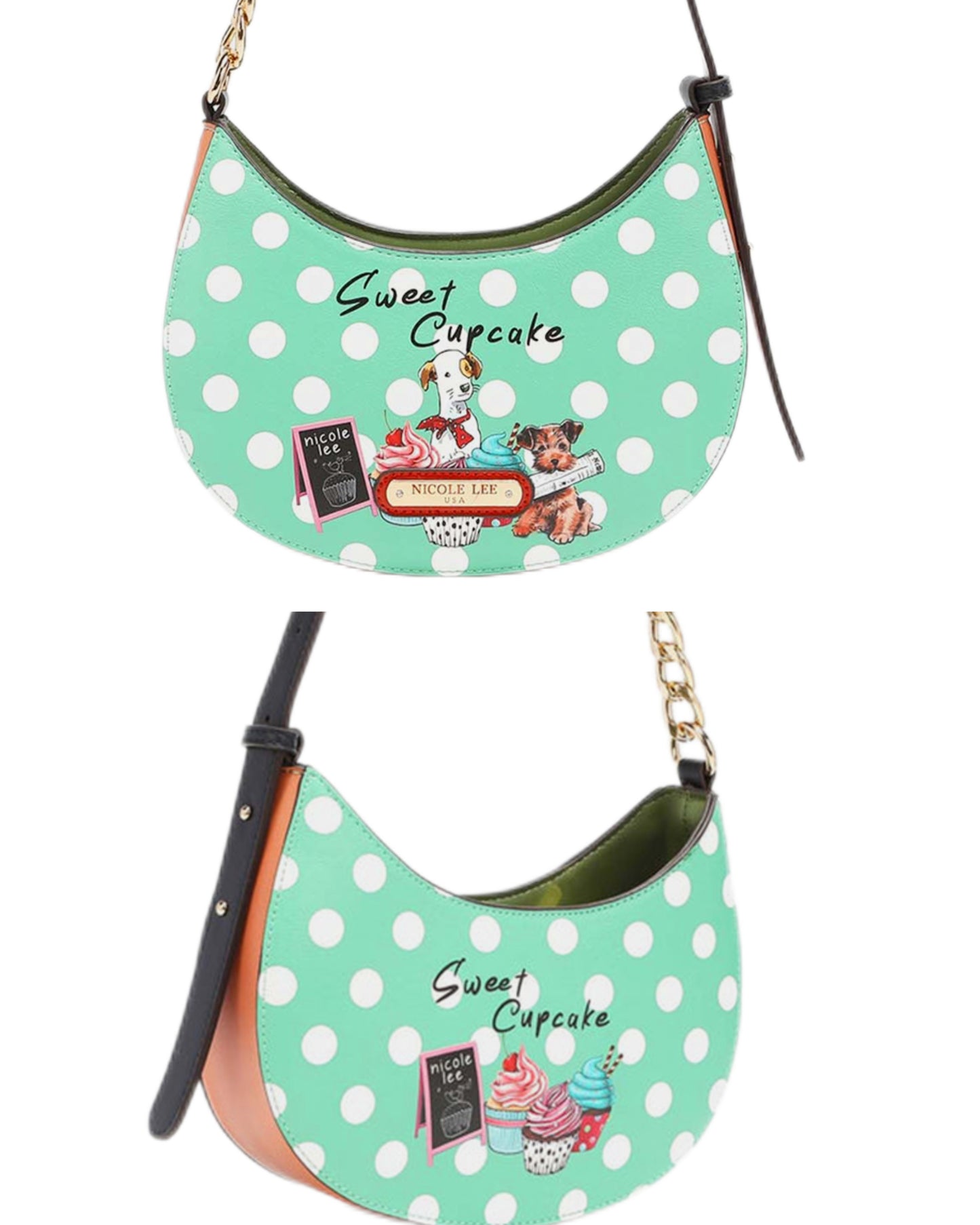 Nicole Lee Cupcake Dog Purse Polka Dot Convertible Adjustable Chain Strap Crossbody Shoulder Bag