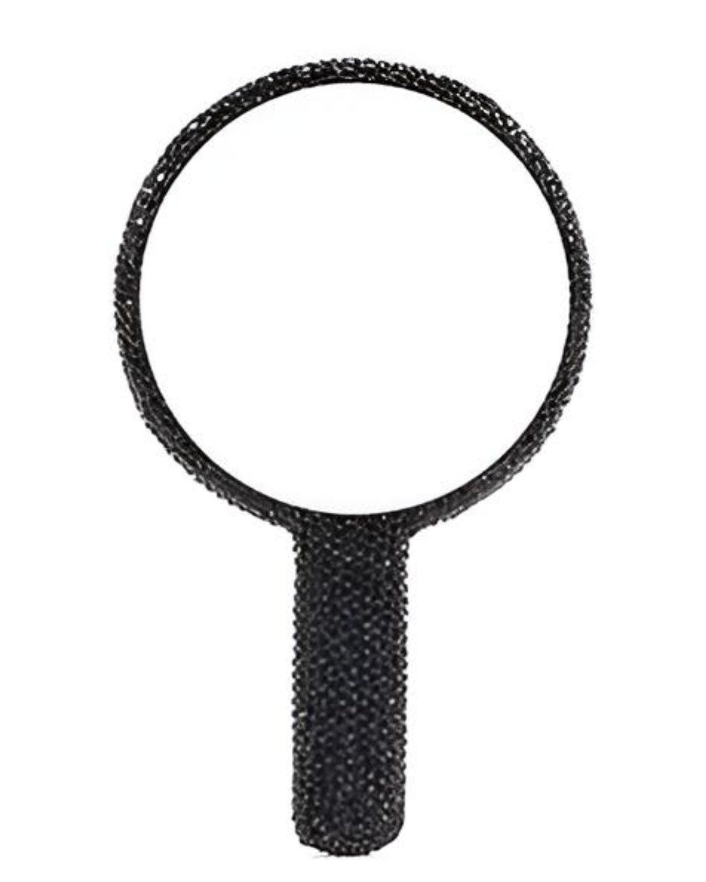 Nicole Lee Rhinestone Encrusted Handheld Round Face Mirror Beauty Vanity Travel Glam Black
