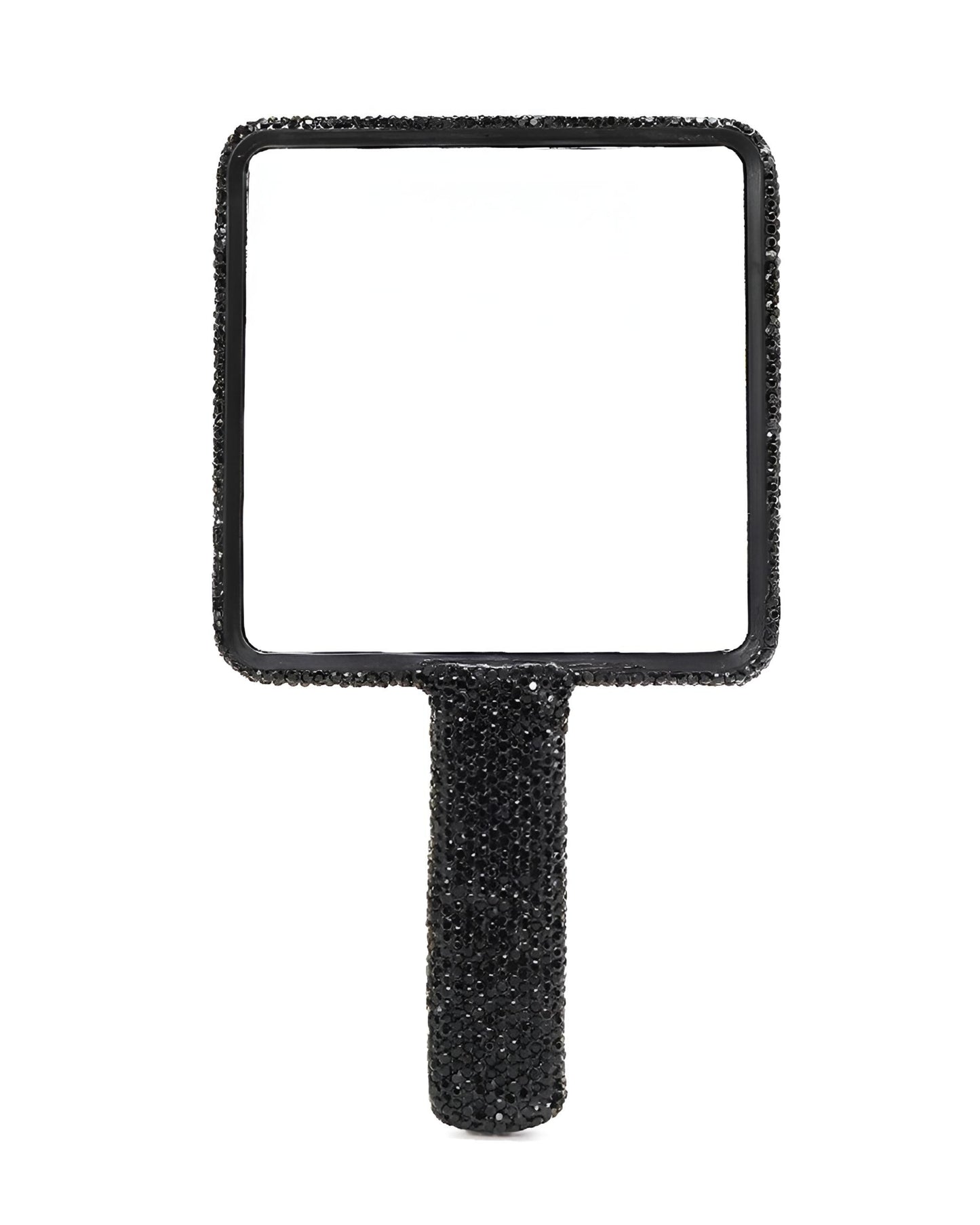 Nicole Lee Rhinestone Encrusted Handheld Square Face Mirror Beauty Vanity Travel Glam Black