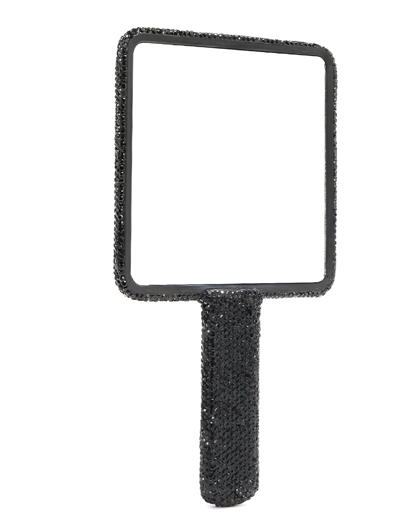 Nicole Lee Rhinestone Encrusted Handheld Square Face Mirror Beauty Vanity Travel Glam Black