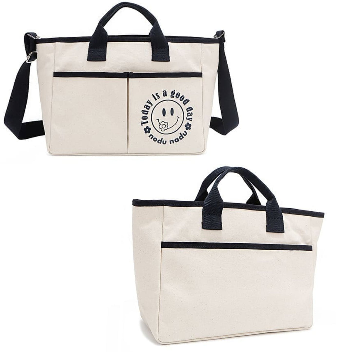 Nicole Lee Today Is a Good Day Handbag Smiley Convertible Purse Canvas Tote Bag