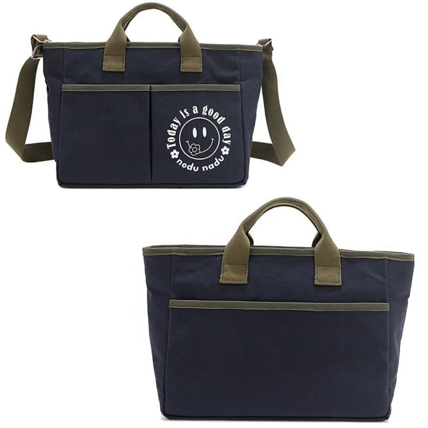 Nicole Lee Today Is a Good Day Handbag Smiley Convertible Purse Canvas Tote Bag