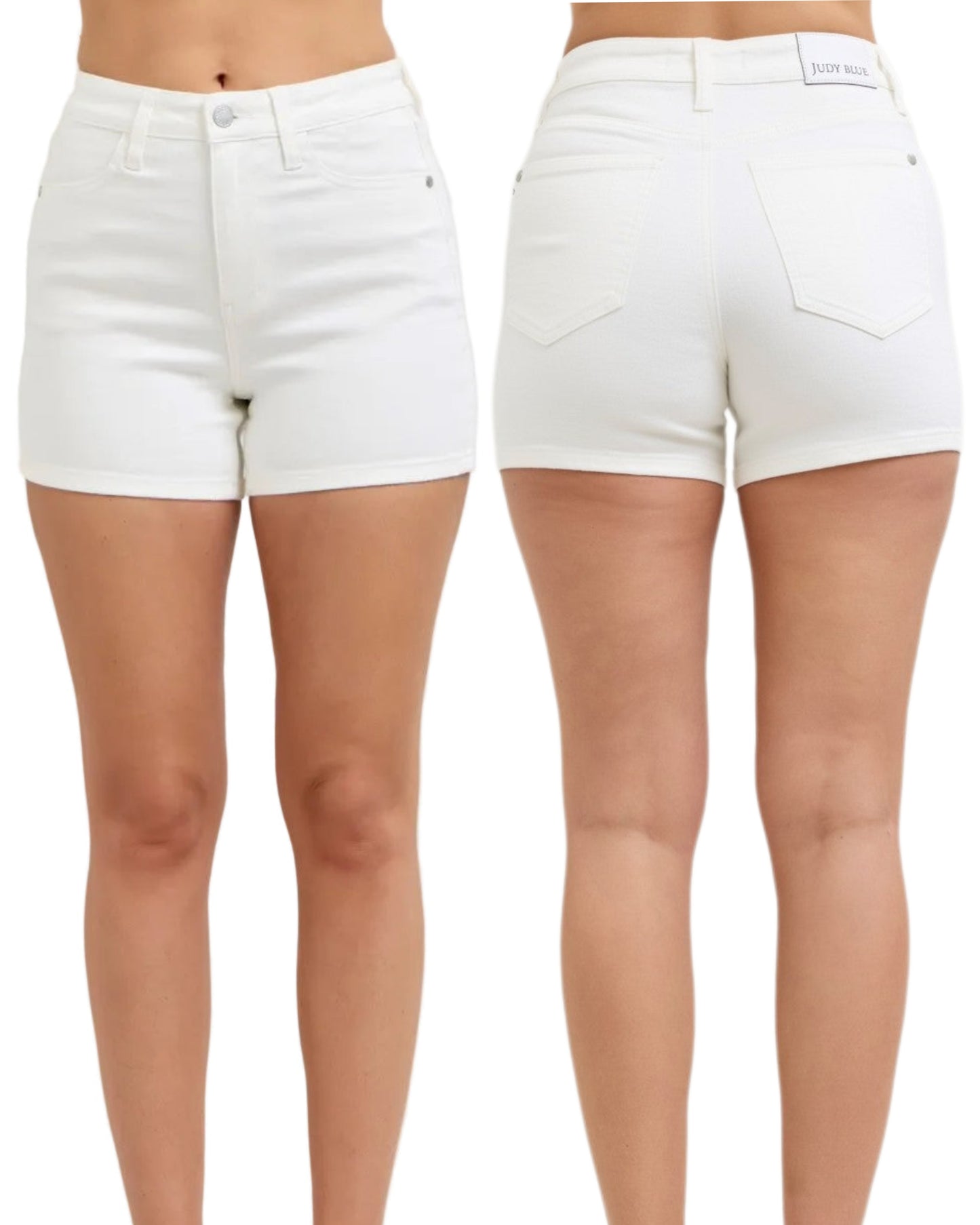 Judy Blue High-Rise Waist Slim Fit Classic White Denim Shorts Minimalist Casual
