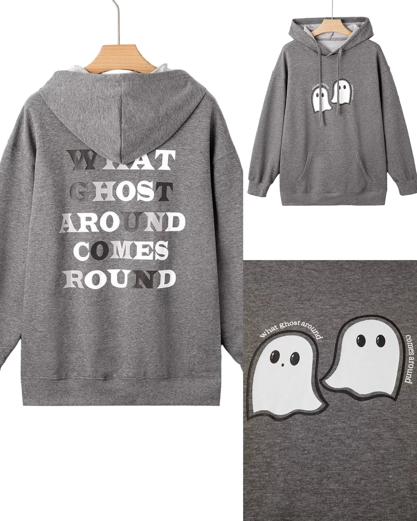 Ghost Around Halloween Pullover Kangaroo Pockets Oversized Hoodie