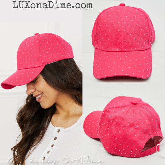 Neon Pink Rhinestone Crystal Hat Classic Basbeball Cap