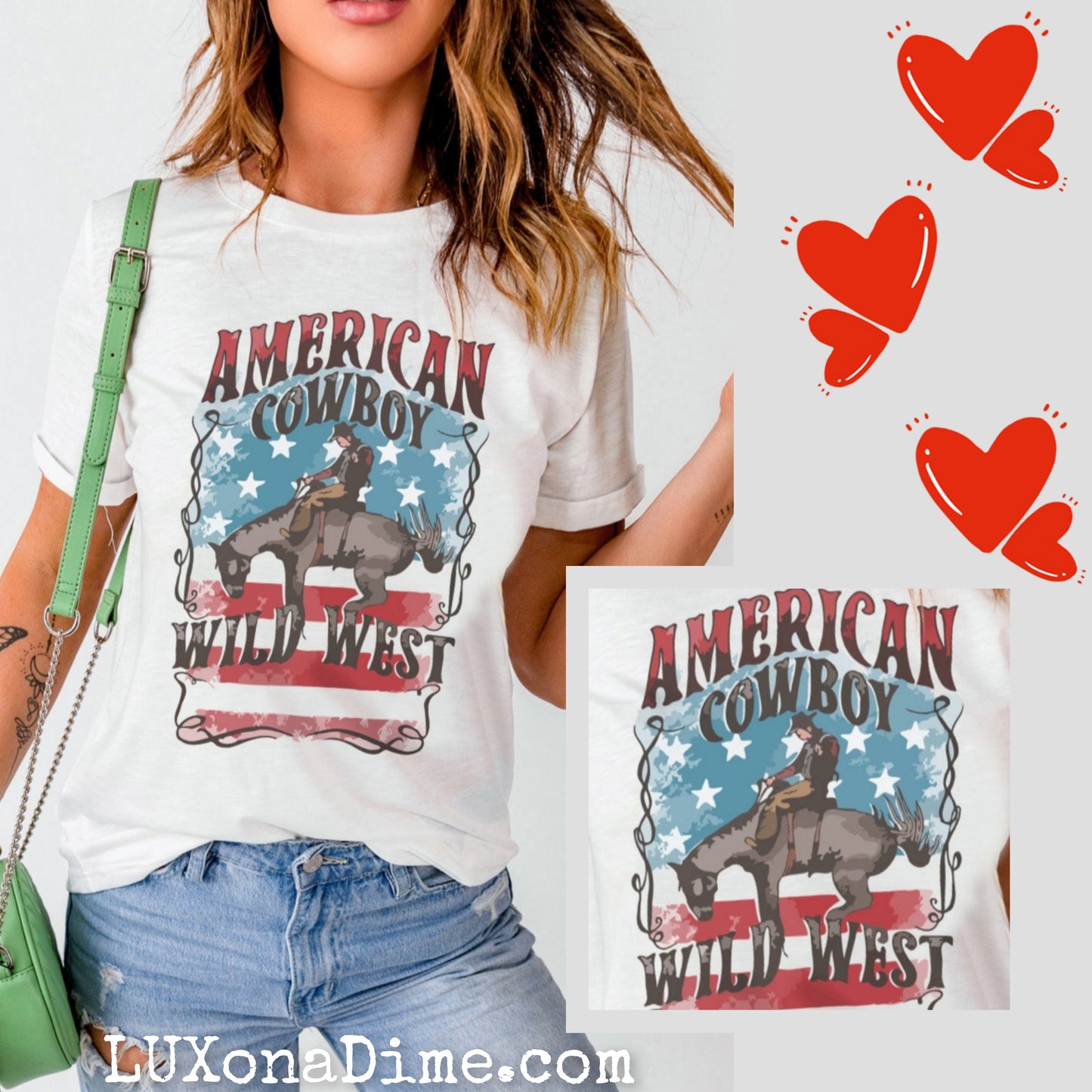 Country Western AMERICAN COWBOY WILD WEST Patriotic Tee Shirt