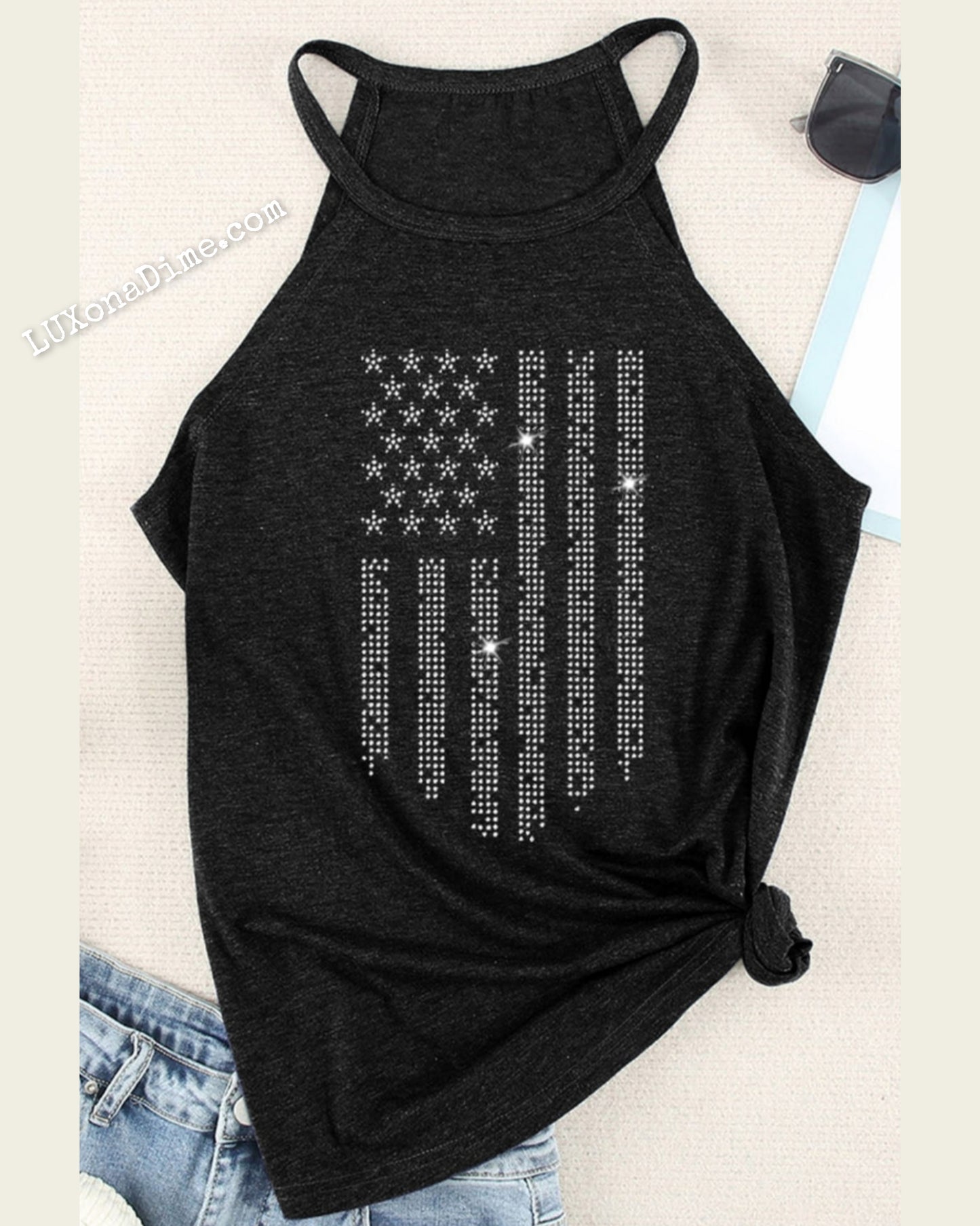 SPARKING Bling American Flag Shirt Patriotic Graphic Tank Top
(Plus Size Available)