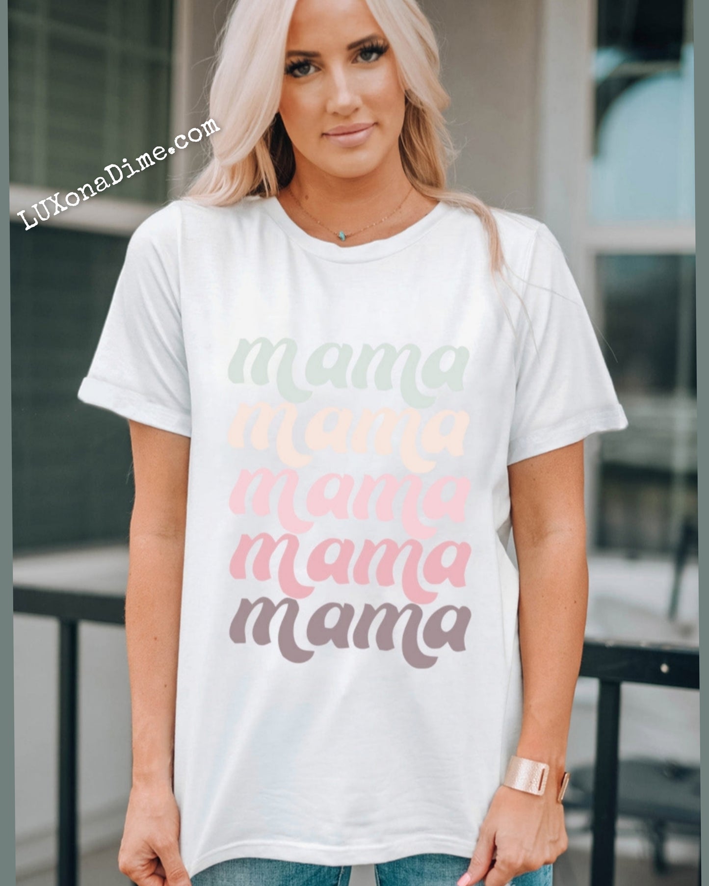 Multicolor Ombre MAMA Graphic Top Short Sleeve Tee Shirt (Plus Size Available)