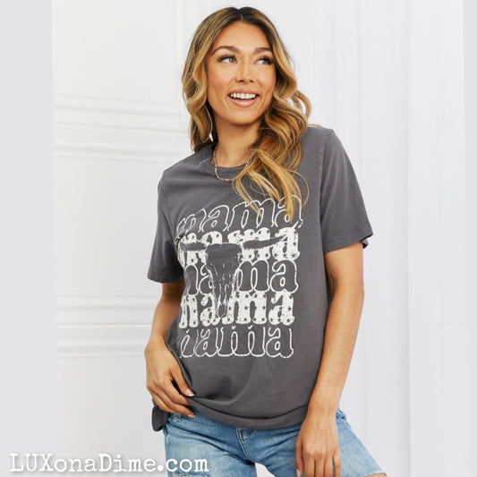 Country Western MAMA Bull Skull Graphic Tee Shirt
(Plus Size Available)