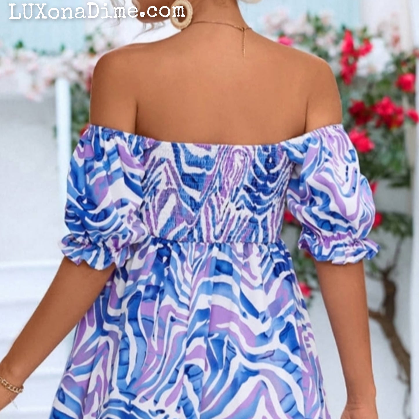 Off The Shoulder Smocked Bodice Flowing Midi Summer Dress