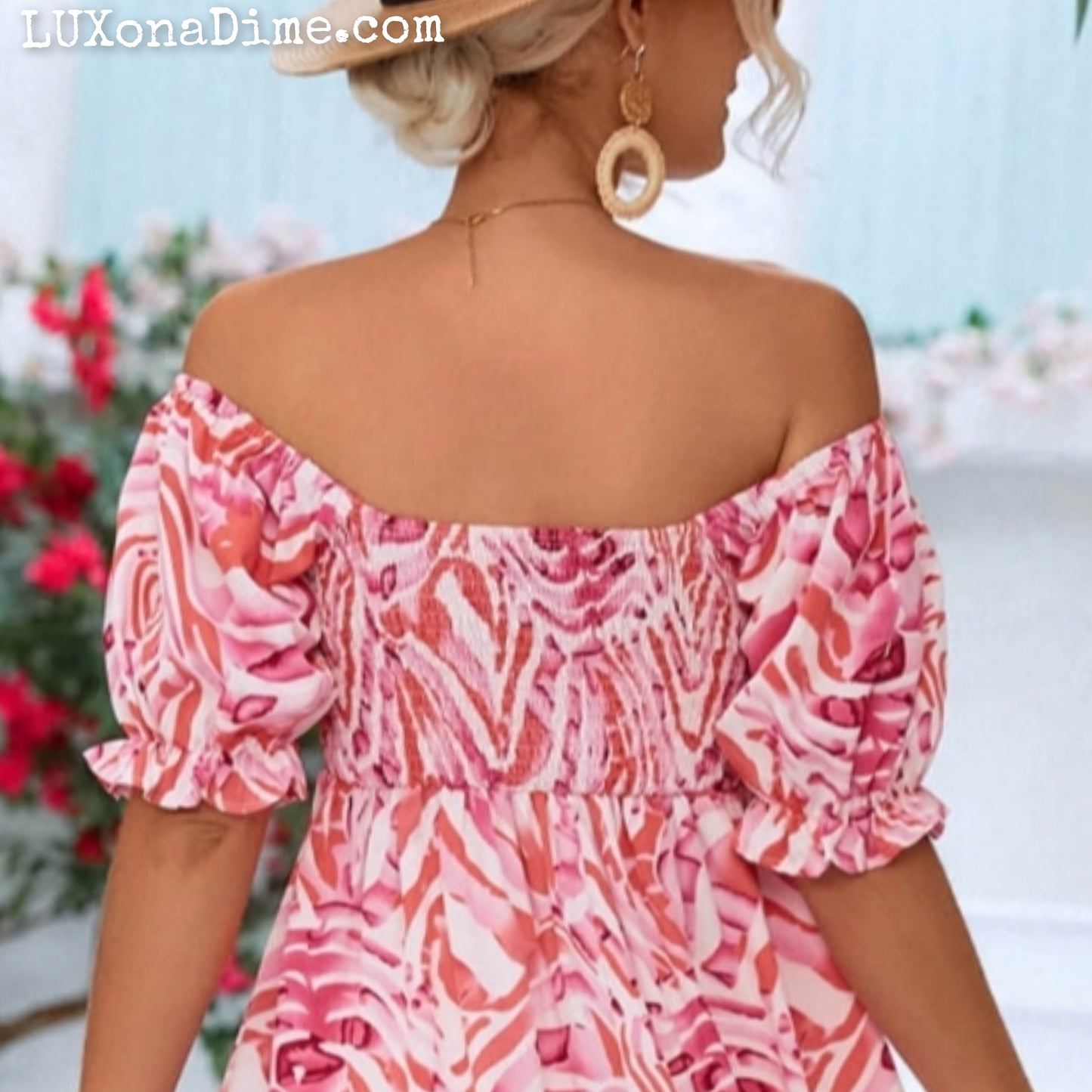 Off The Shoulder Smocked Bodice Flowing Midi Summer Dress