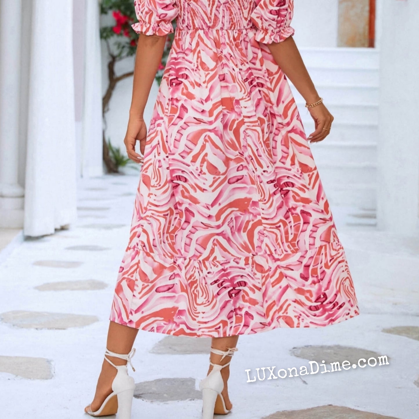 Off The Shoulder Smocked Bodice Flowing Midi Summer Dress