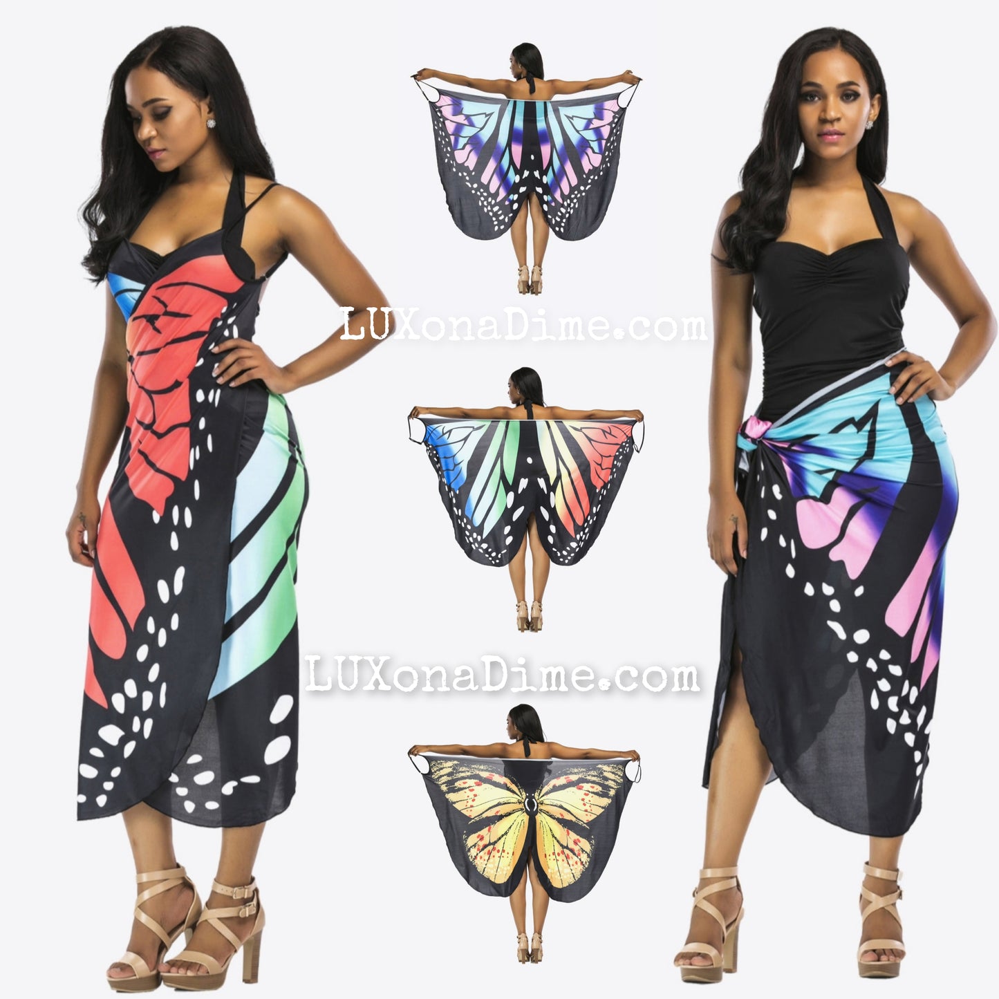 Butterfly Swimwear Cover Up Convertible Spaghetti Strap Dress or Sarong Skirt