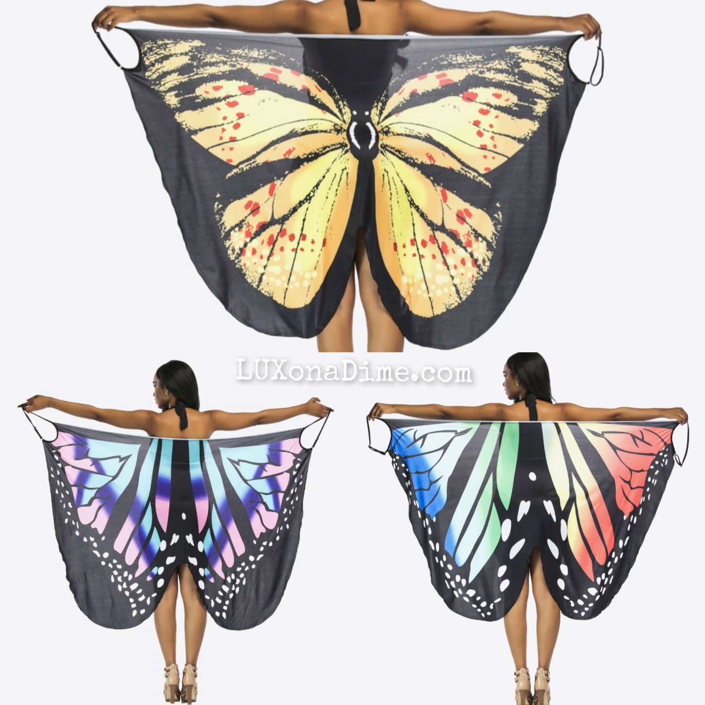 Butterfly Swimwear Cover Up Convertible Spaghetti Strap Dress or Sarong Skirt