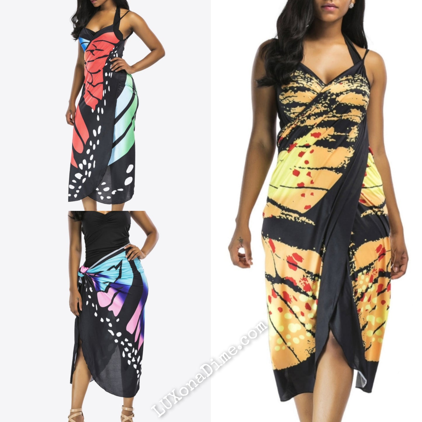 Butterfly Swimwear Cover Up Convertible Spaghetti Strap Dress or Sarong Skirt