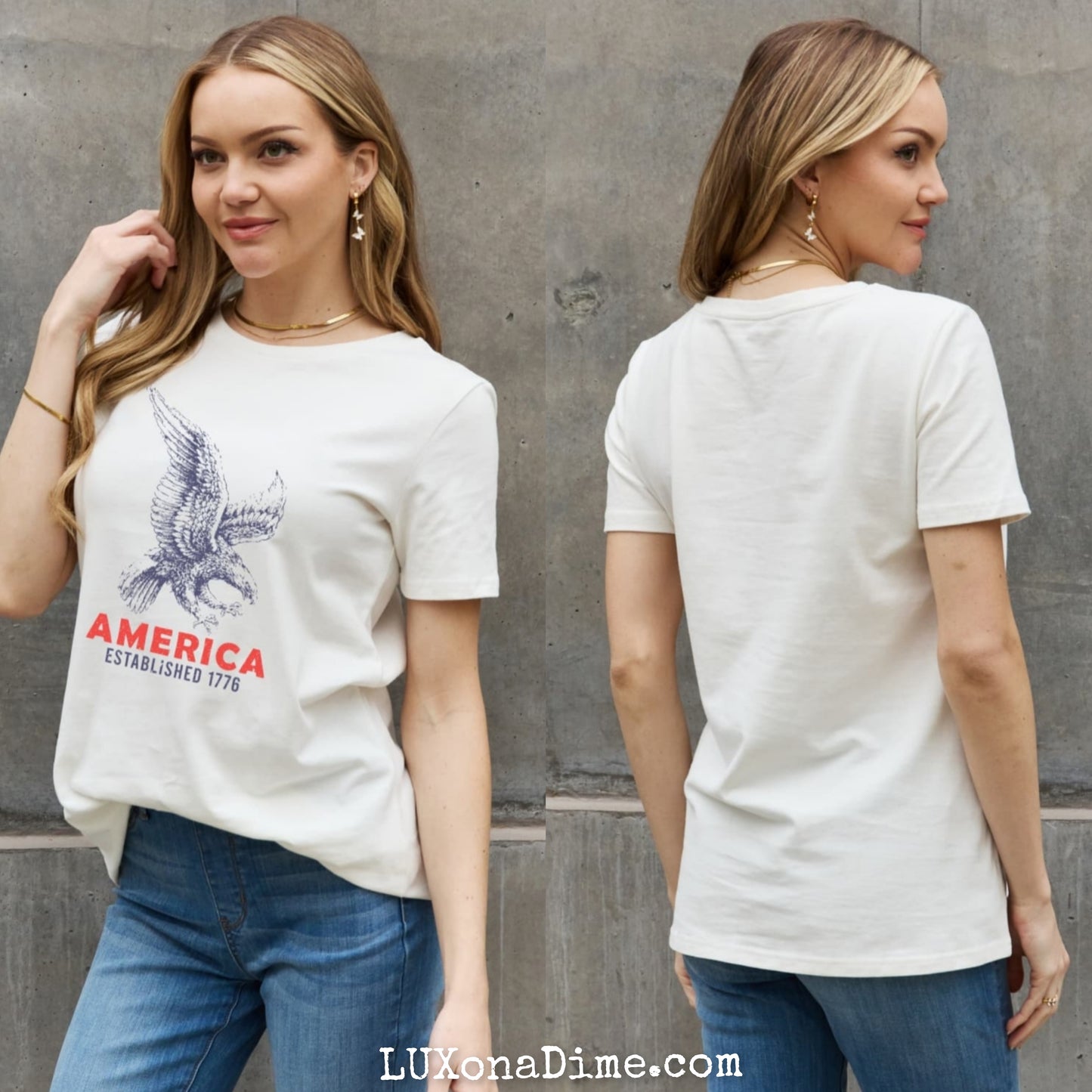 AMERICA ESTABLISHED 1776 Eagle Patriotic USA Graphic 100% Cotton Short-sleeve T-Shirt