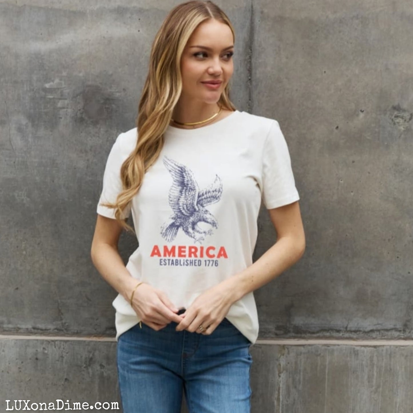 AMERICA ESTABLISHED 1776 Eagle Patriotic USA Graphic 100% Cotton Short-sleeve T-Shirt
