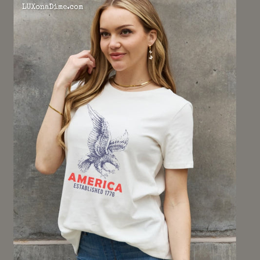 AMERICA ESTABLISHED 1776 Eagle Patriotic USA Graphic 100% Cotton Short-sleeve T-Shirt