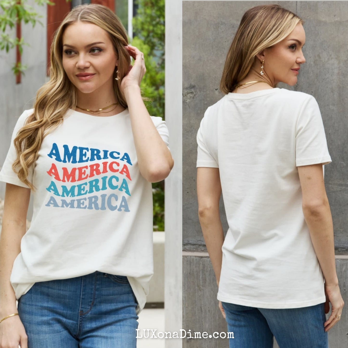 AMERICA Wave Graphic 100% Cotton Short-sleeve Patriotic USA Tee Shirt