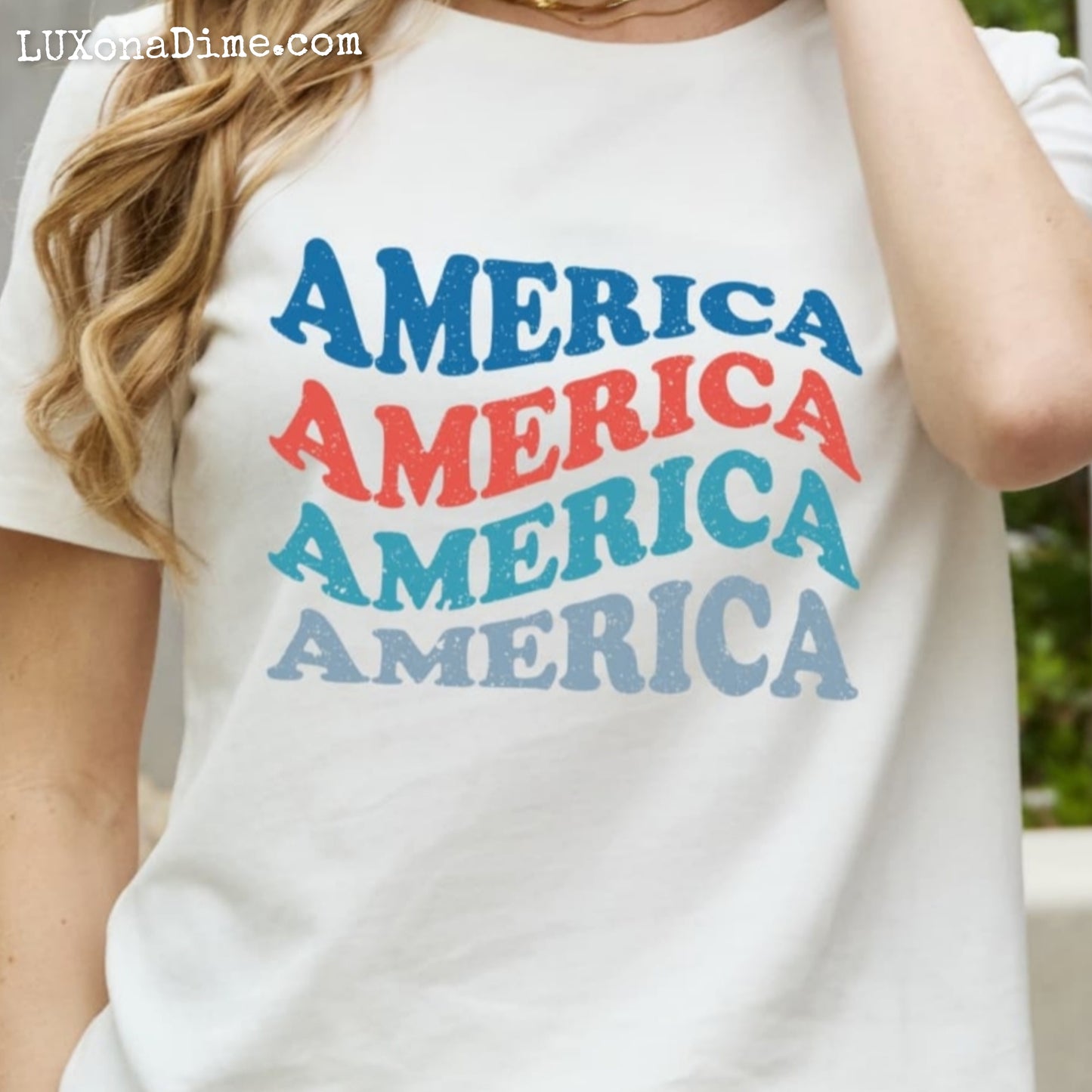 AMERICA Wave Graphic 100% Cotton Short-sleeve Patriotic USA Tee Shirt