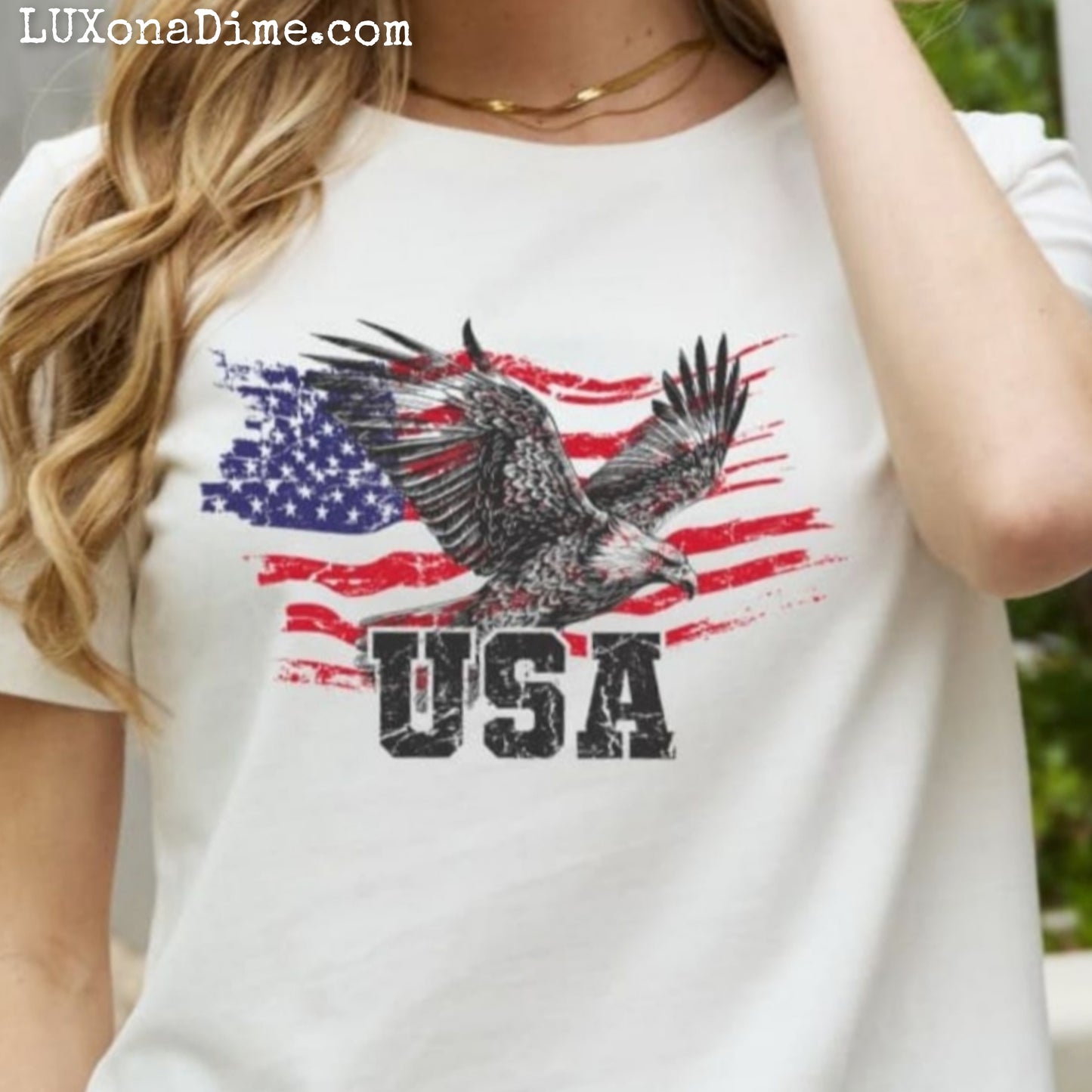 American Flag USA Patriotic Star and Stripe Eagle Graphic 100% Cotton Short-sleeve Tee Shirt