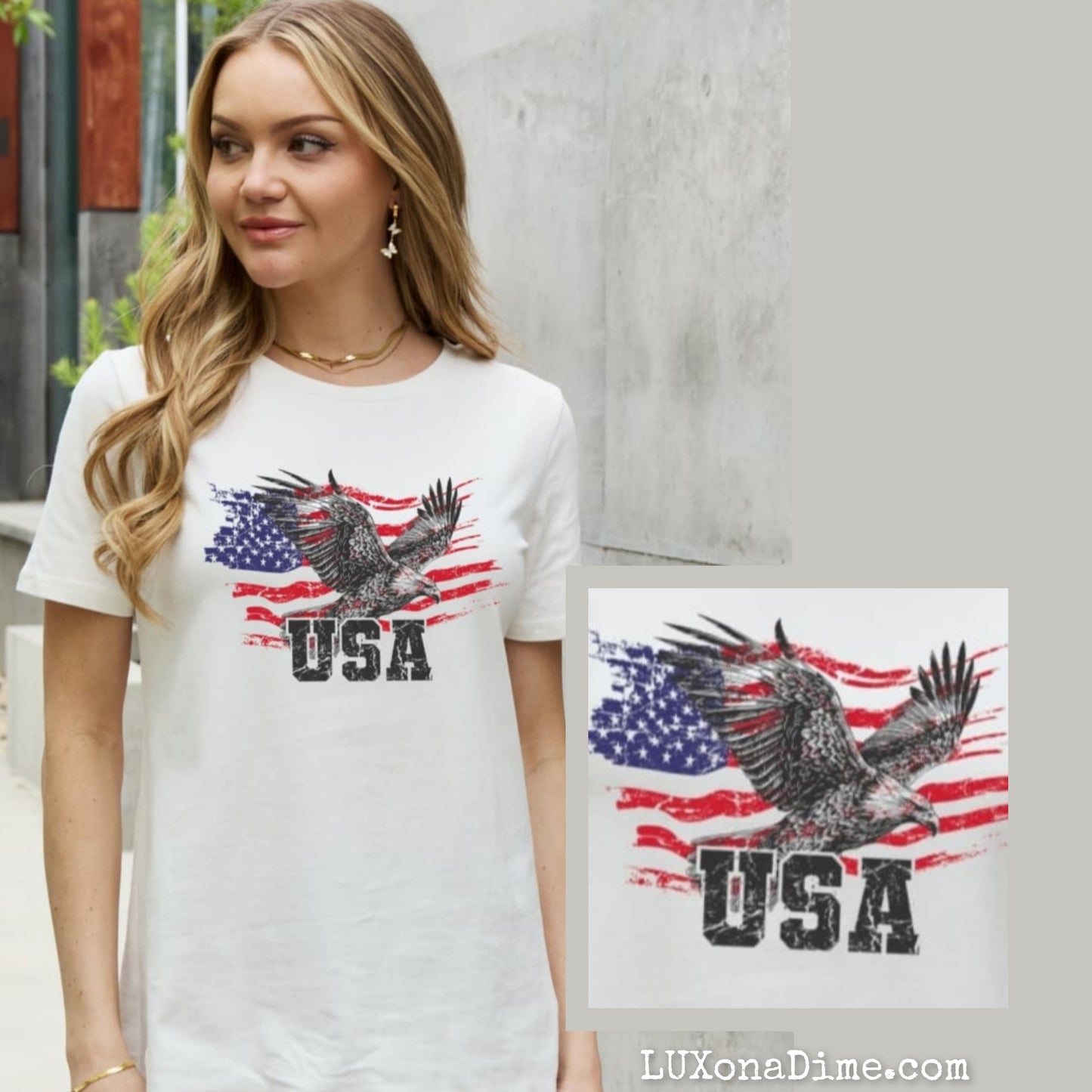 American Flag USA Patriotic Star and Stripe Eagle Graphic 100% Cotton Short-sleeve Tee Shirt