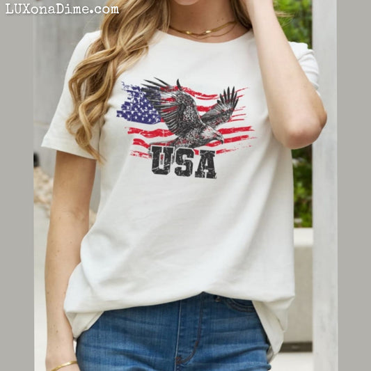 American Flag USA Patriotic Star and Stripe Eagle Graphic 100% Cotton Short-sleeve Tee Shirt