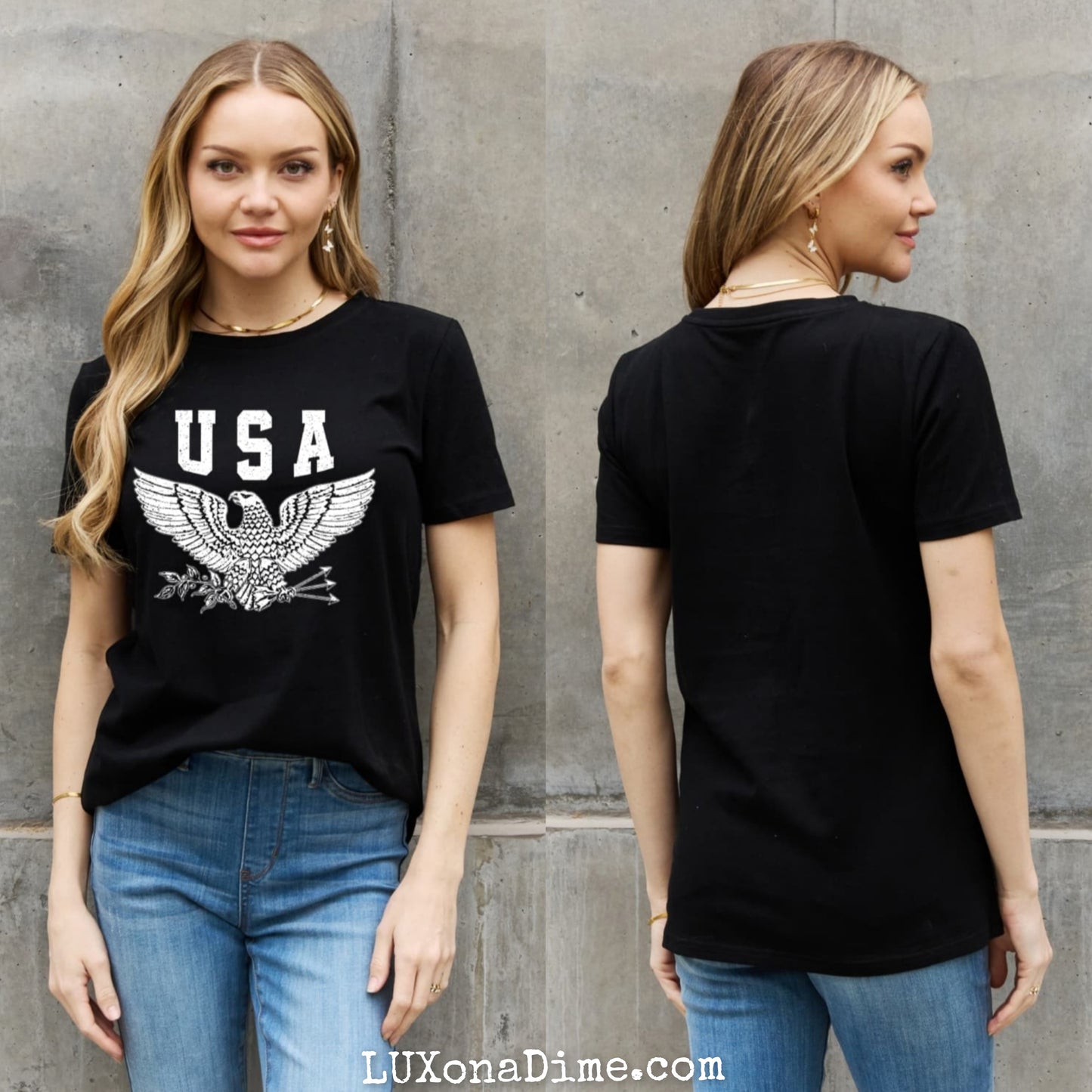 USA American Eagle Graphic 100% Cotton Short-sleeve Tee Shirt
