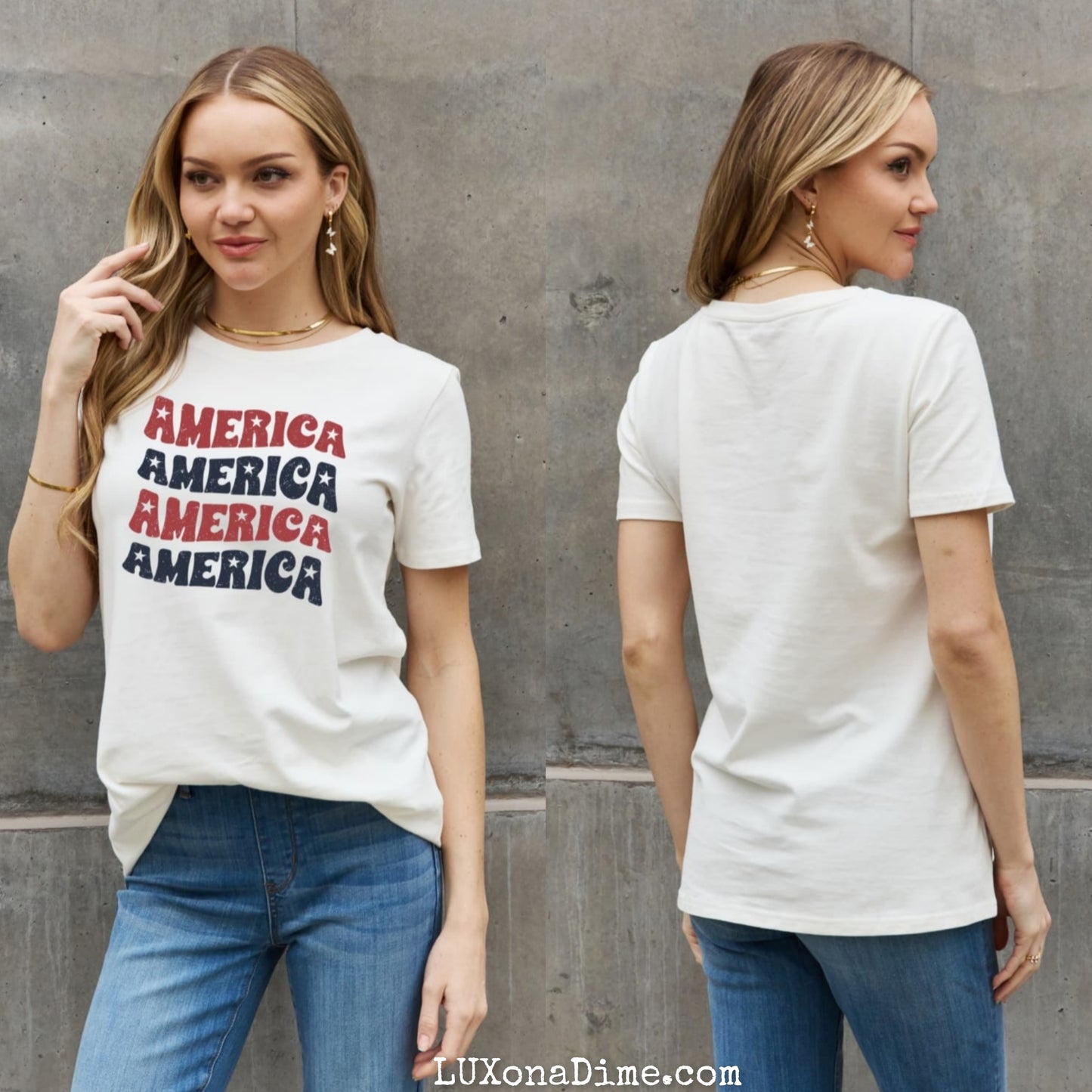 AMERICA Wave Graphic 100% Cotton Short-sleeve Patriotic USA Tee Shirt