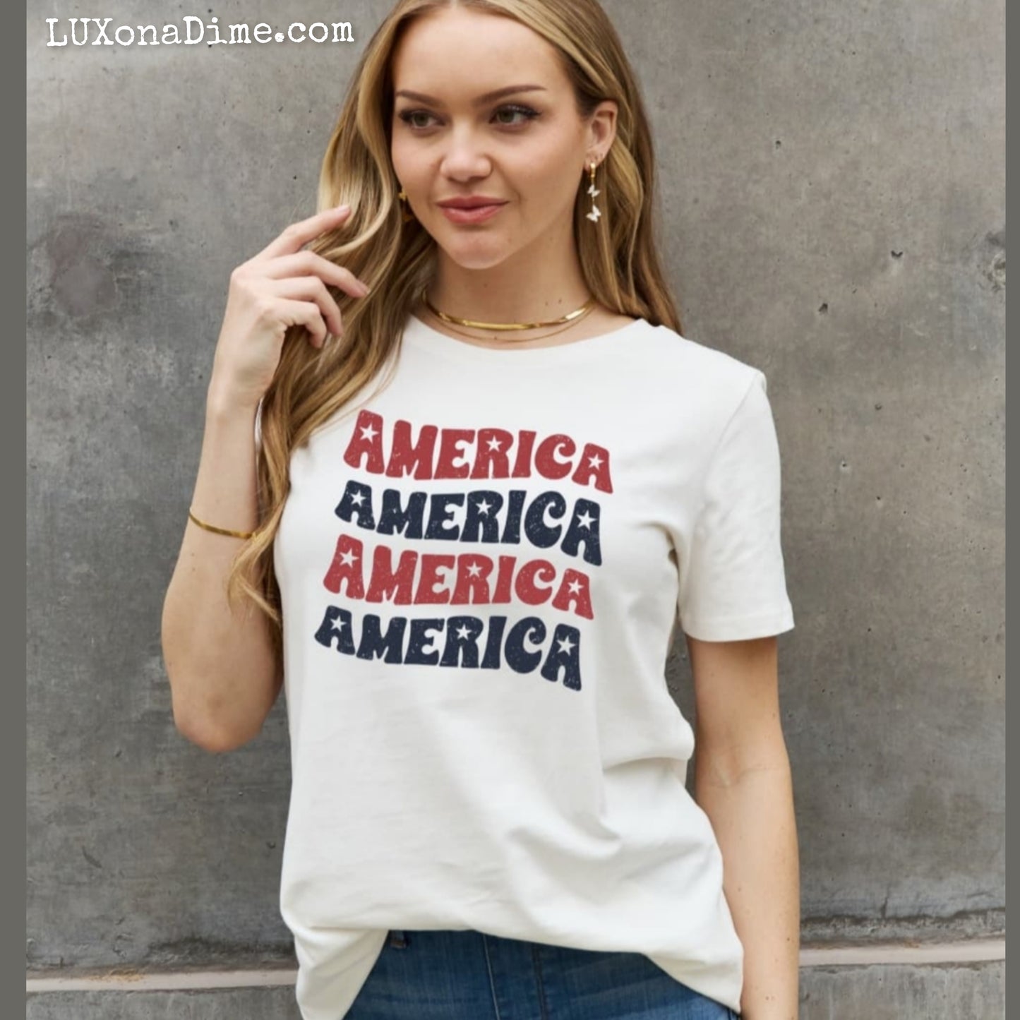 AMERICA Wave Graphic 100% Cotton Short-sleeve Patriotic USA Tee Shirt