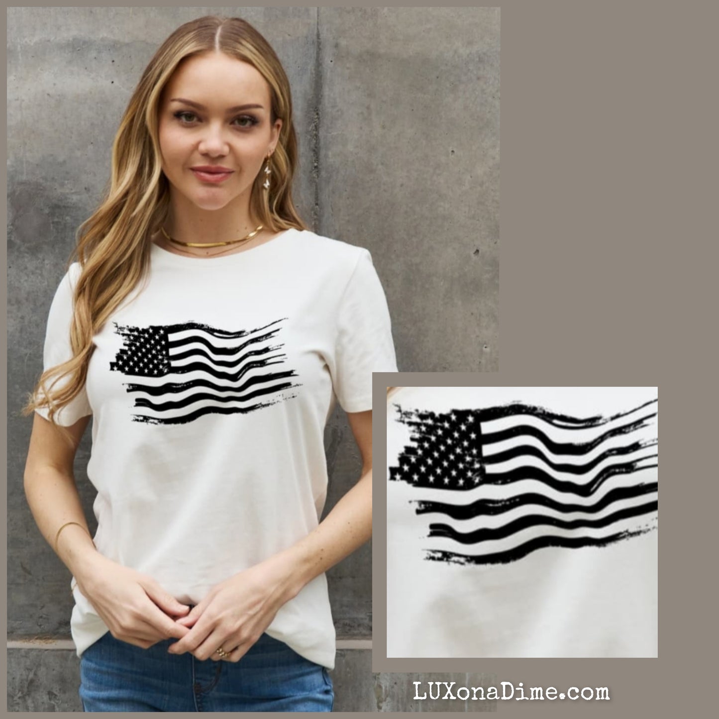 US American Flag Graphic 100% Cotton Short-sleeve Tee Shirt