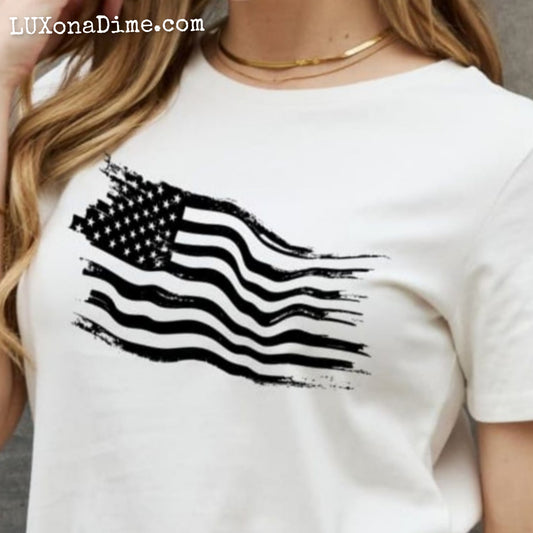 US American Flag Graphic 100% Cotton Short-sleeve Tee Shirt