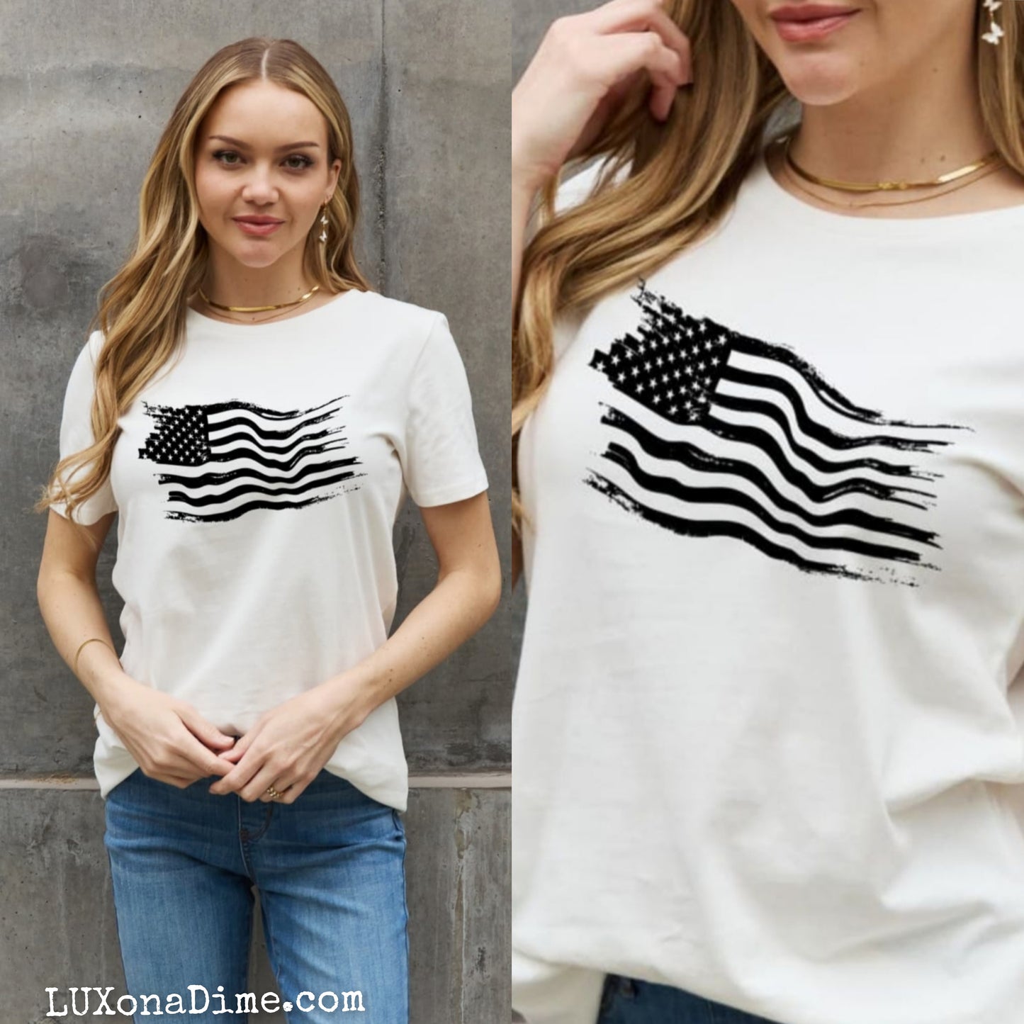 US American Flag Graphic 100% Cotton Short-sleeve Tee Shirt