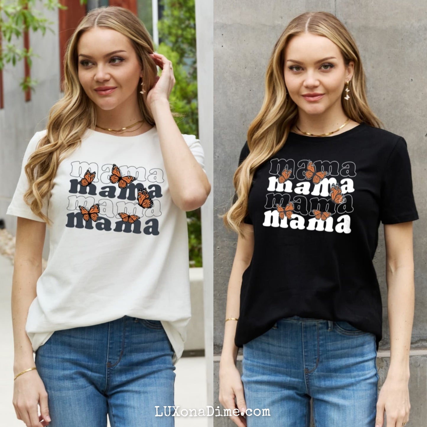 Monarch Butterfly MAMA Graphic Top 100% Cotton Short-sleeve T-Shirt