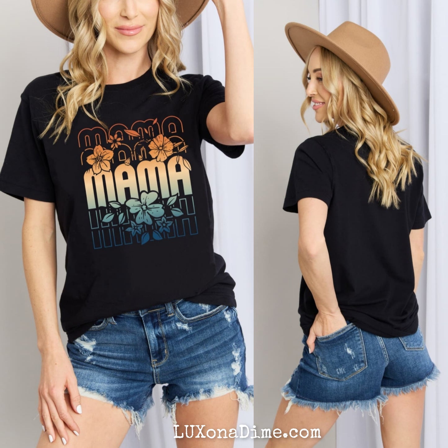 Floral MAMA Colorful Tropical Graphic 100% Cotton Short-sleeve Tee Shirt (Plus Size Available)