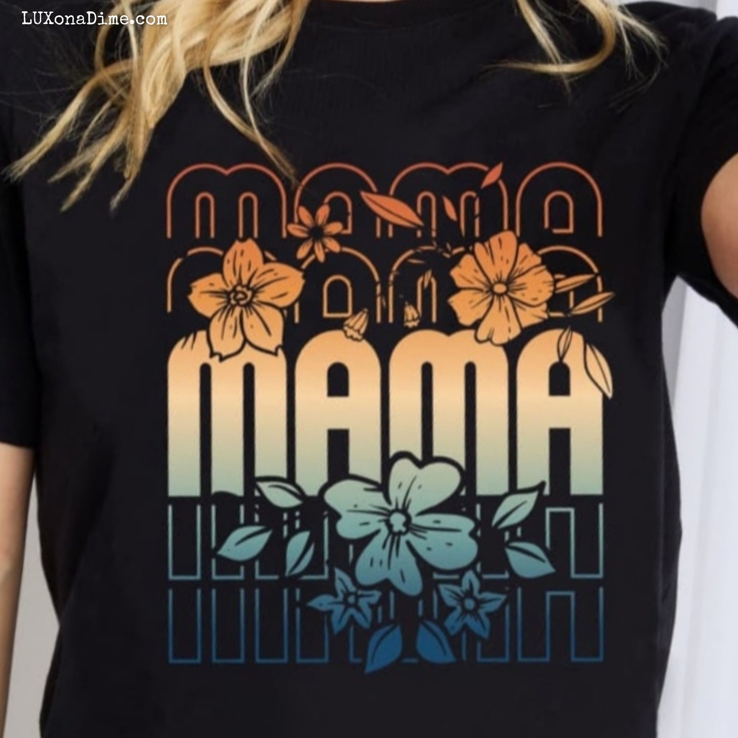 Floral MAMA Colorful Tropical Graphic 100% Cotton Short-sleeve Tee Shirt (Plus Size Available)