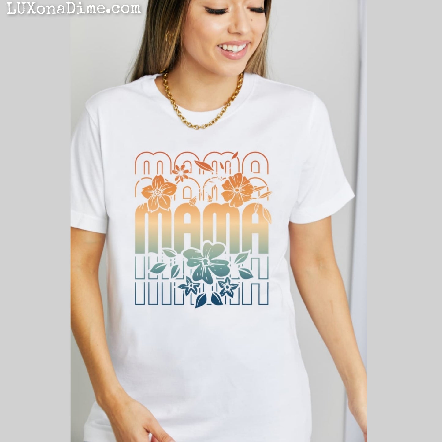 Floral MAMA Colorful Tropical Graphic 100% Cotton Short-sleeve Tee Shirt (Plus Size Available)