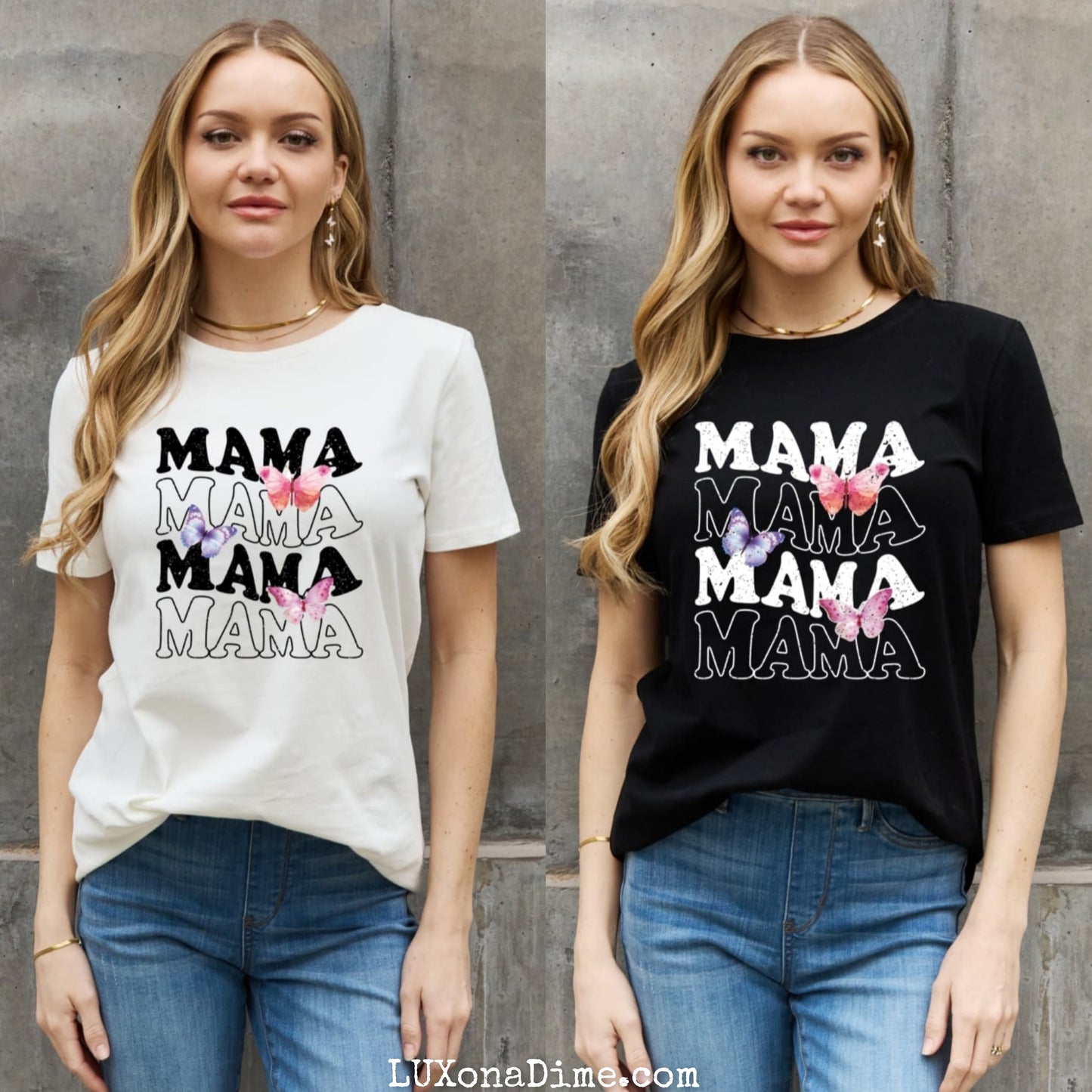 Colorful Butterfly MAMA Graphic Top 100% Cotton Short-sleeve Mom T-Shirt