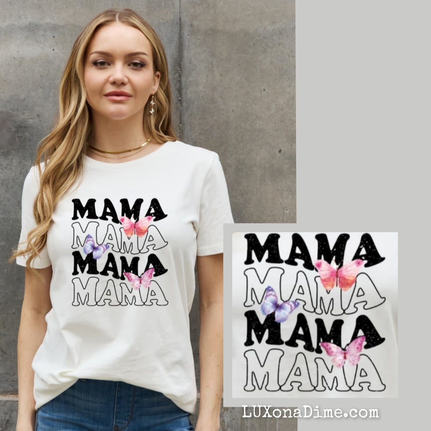 Colorful Butterfly MAMA Graphic 100% Cotton Short-sleeve T-Shirt